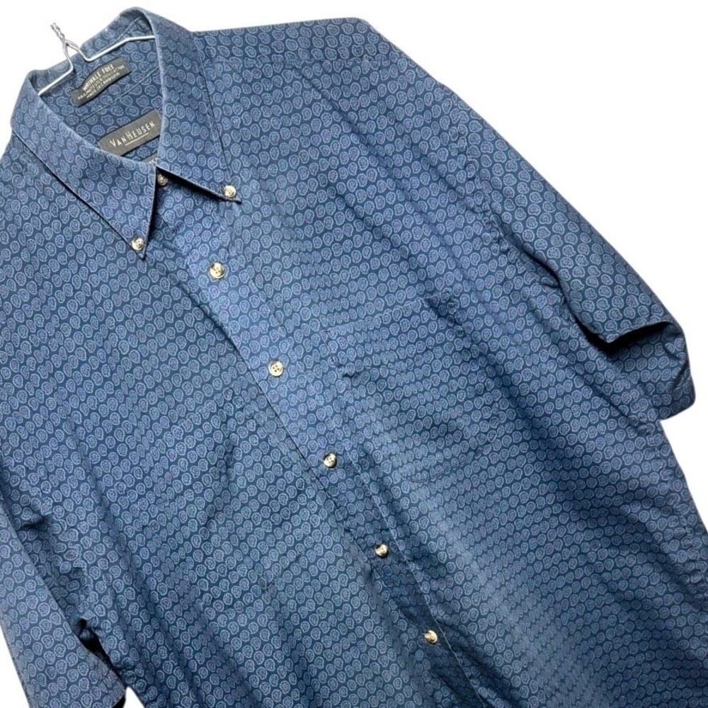 Van Heusen Mens Paisley Print Short Sleeve Button Up Shirt Wrinkle Free Size M